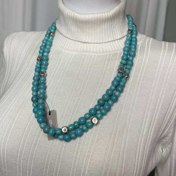 Chico's turquoise dyed stone beads with silver tone signed costume jewelry - Picture 14 of 15